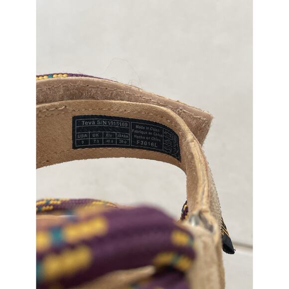 Teva Sandals Wedge Flats Cross Strap Color Block Suede - Picture 11 of 11